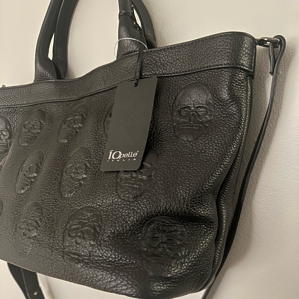 NWT IOpelle ITALIA Antonio Cristiano Skull Leather Tote Goth bag black